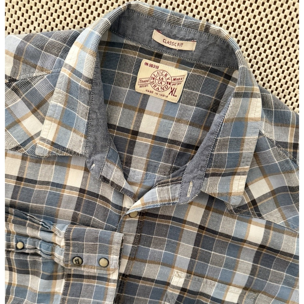 Lucky Brand‎ Mens LS Western Classic Fit Shirt Size XL Button Down Pearl Snap